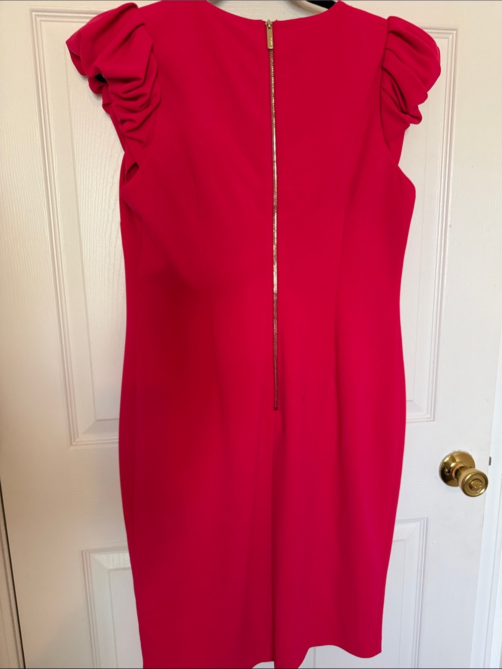 Calvin Klein Pink V‑Neck Sheath Dress with Ruching Sleeves - Picture 3 of 3